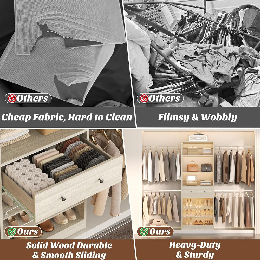 Armocity Wood Closet Organizer System - 4FT-9FT Expandable Wardrobe Closet wi...