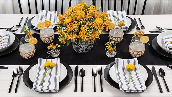 Solino Home Linen Black Table Runner 48 Inches - Classic Hemstitch, 100% Pure...