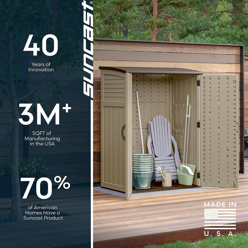 Suncast Outdoor Storage Shed, Water Resistant Resin Vertical Outdoor Storage ...