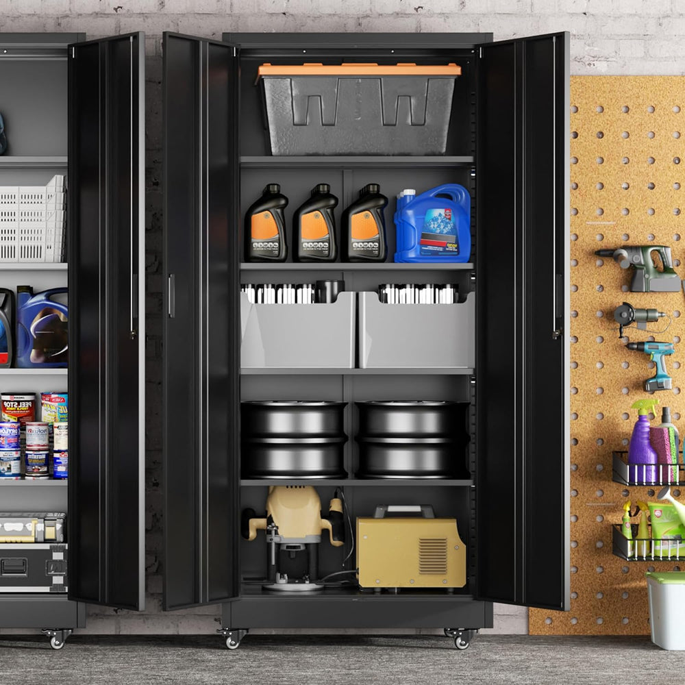 73" Rolling Storage Cabinet,Black Metal Garage Cabinet with Locking Door...