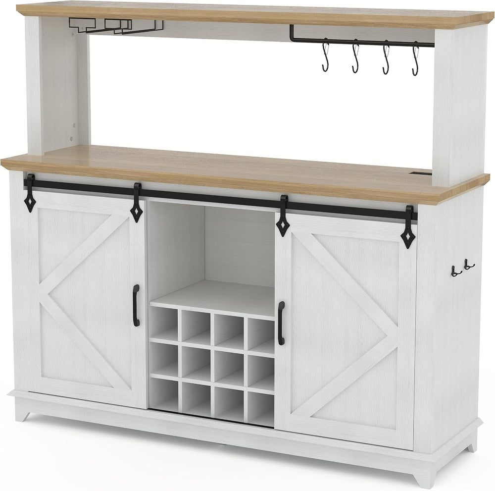 Garvee 55 in Coffee Bar Cabinet with Power Outlet & LED Light, Farmhouse ...