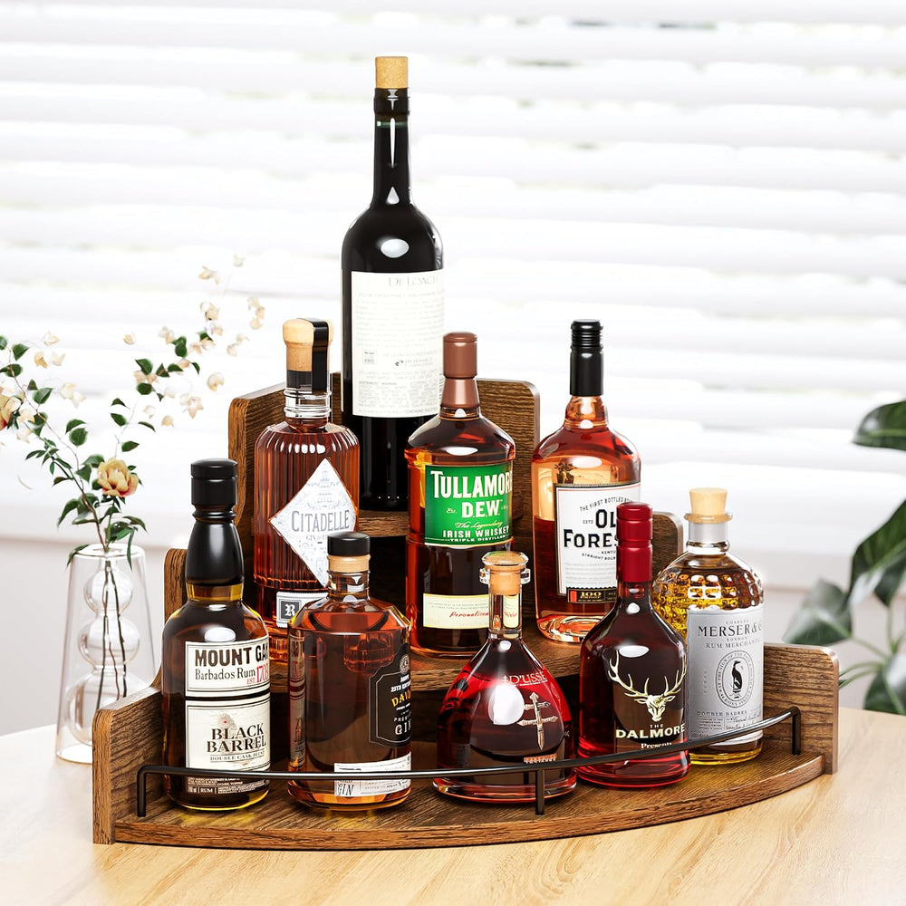 KLM Liquor Bottle Display Corner Shelf, Brown