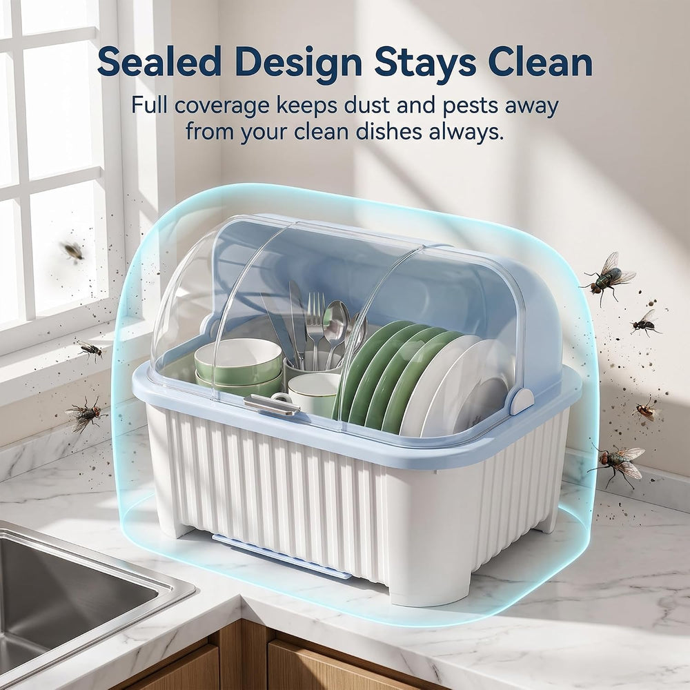 PureBox Large Capacity Dish Drying Rack and Drain Board with Flip-Up Lid Cove...