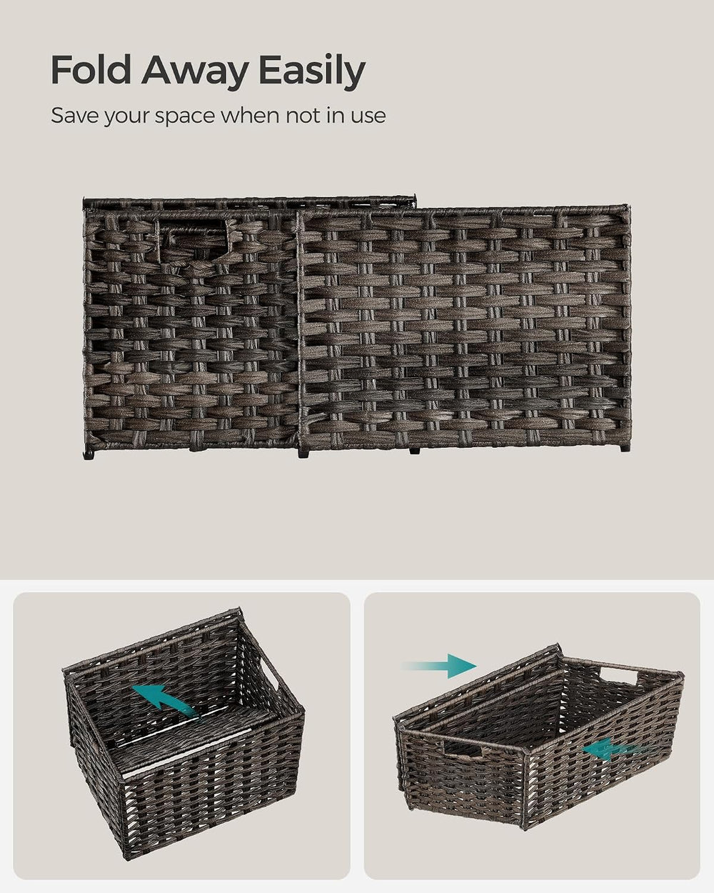 SONGMICS Woven Storage Basket with Lid, 9.2 Gallon (35L), Foldable