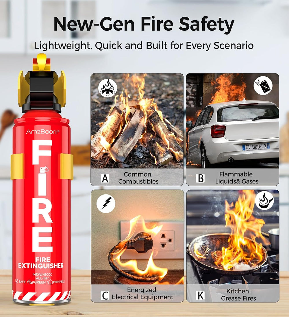 AmzBoom 2-Pack Fire Extinguisher Kit,Compact ABCK Spray for Home, Kitchen, Ca...