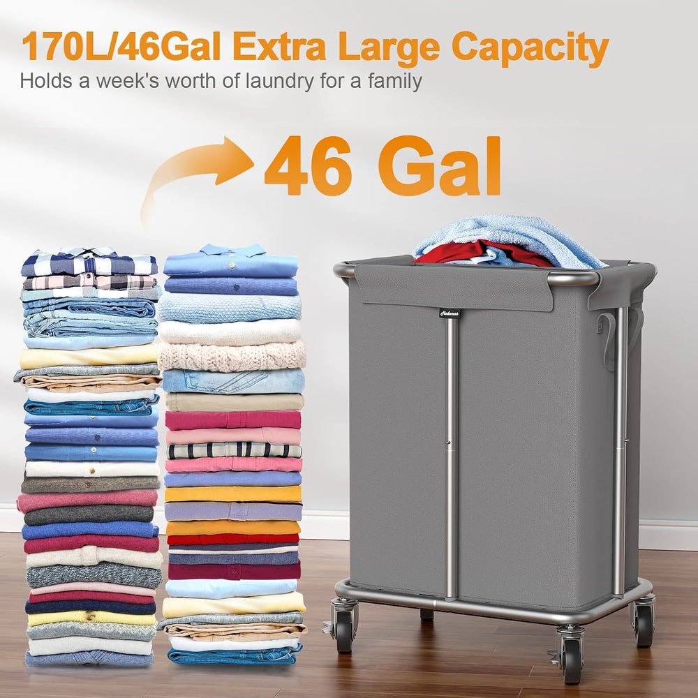 Laundry Basket with Wheels, Rolling Laundry Hamper, 46 Gallons (170L), Remova...