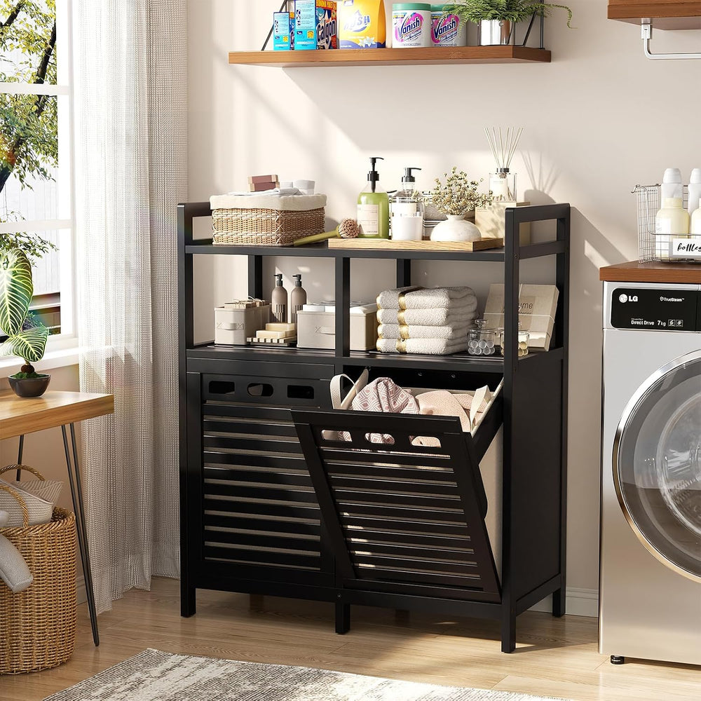 Homykic Double Tilt Out Laundry Hamper Cabinet with 2 Removable Bags, Black (...