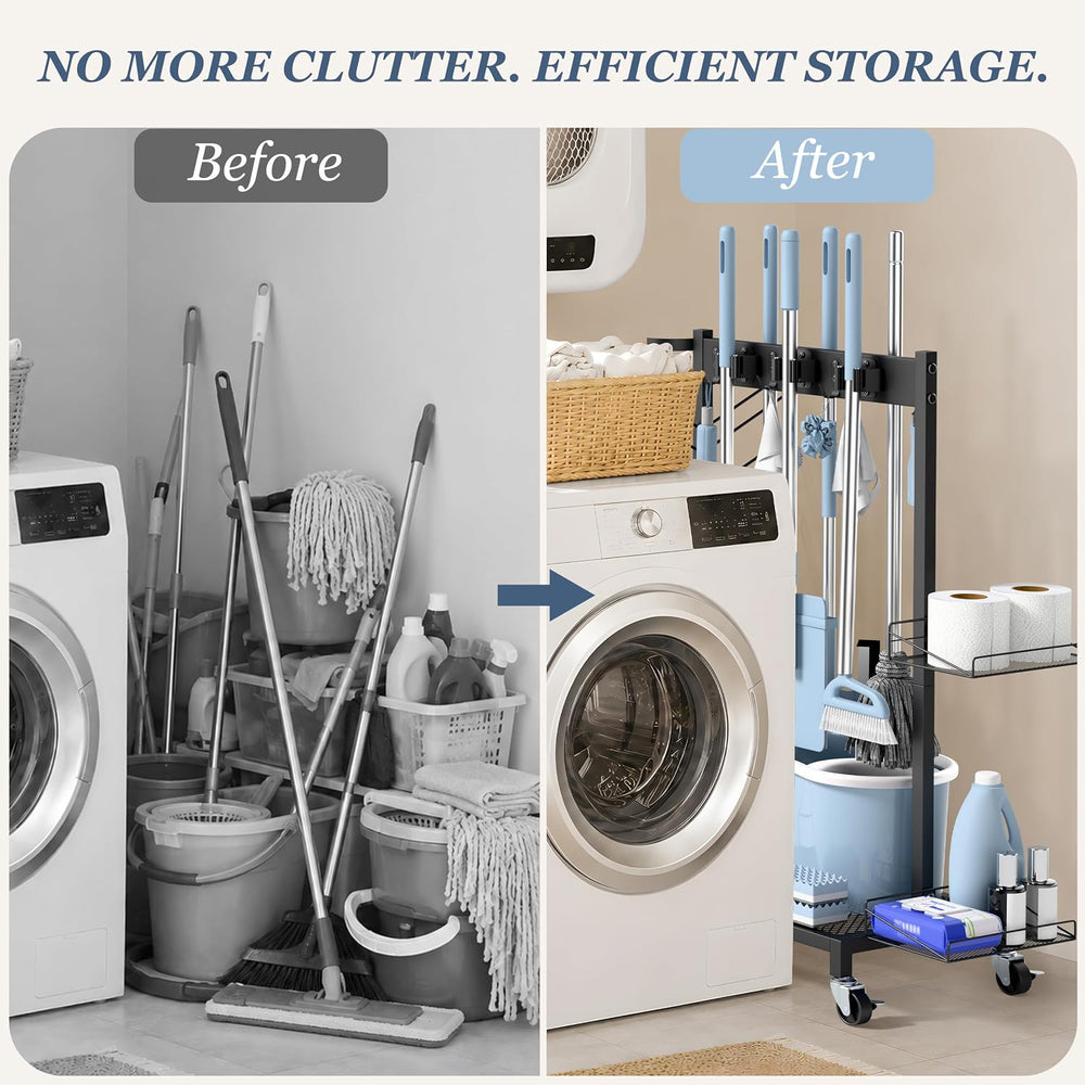 Broom Holder Cleaning Cart, Cleaning Supplies Organizer Adjustable