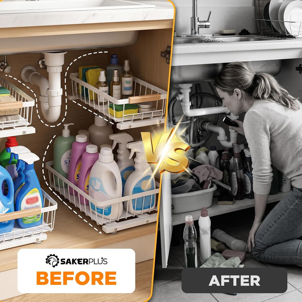 Sakerplus 2 Tier Under Sink Organizer, 2 Pack