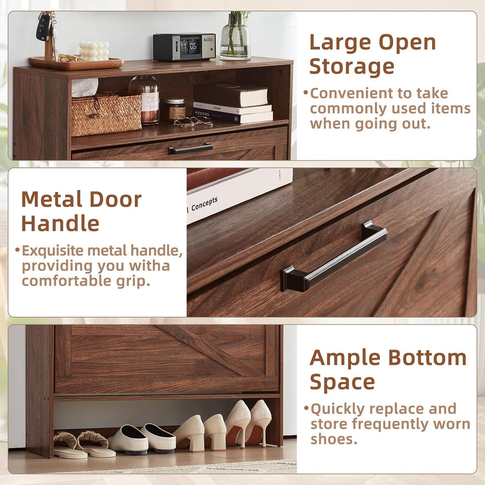RWYHG Shoe Cabinet with 2 Flip Drawers, Narrow Entryway Organizer,Walnut
