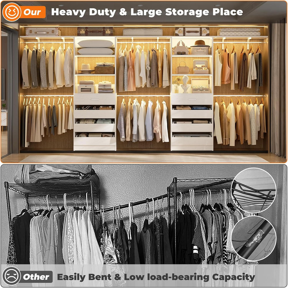 Aheaplus Closet System, Wood Closet Organizer System with Drawers, White