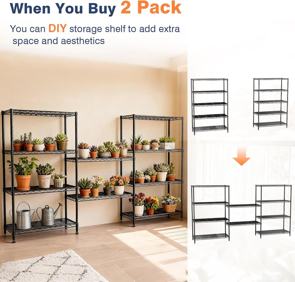 5-Tier Heavy Duty Metal Shelving Unit on Lockable Wheels,30"x14"x62...