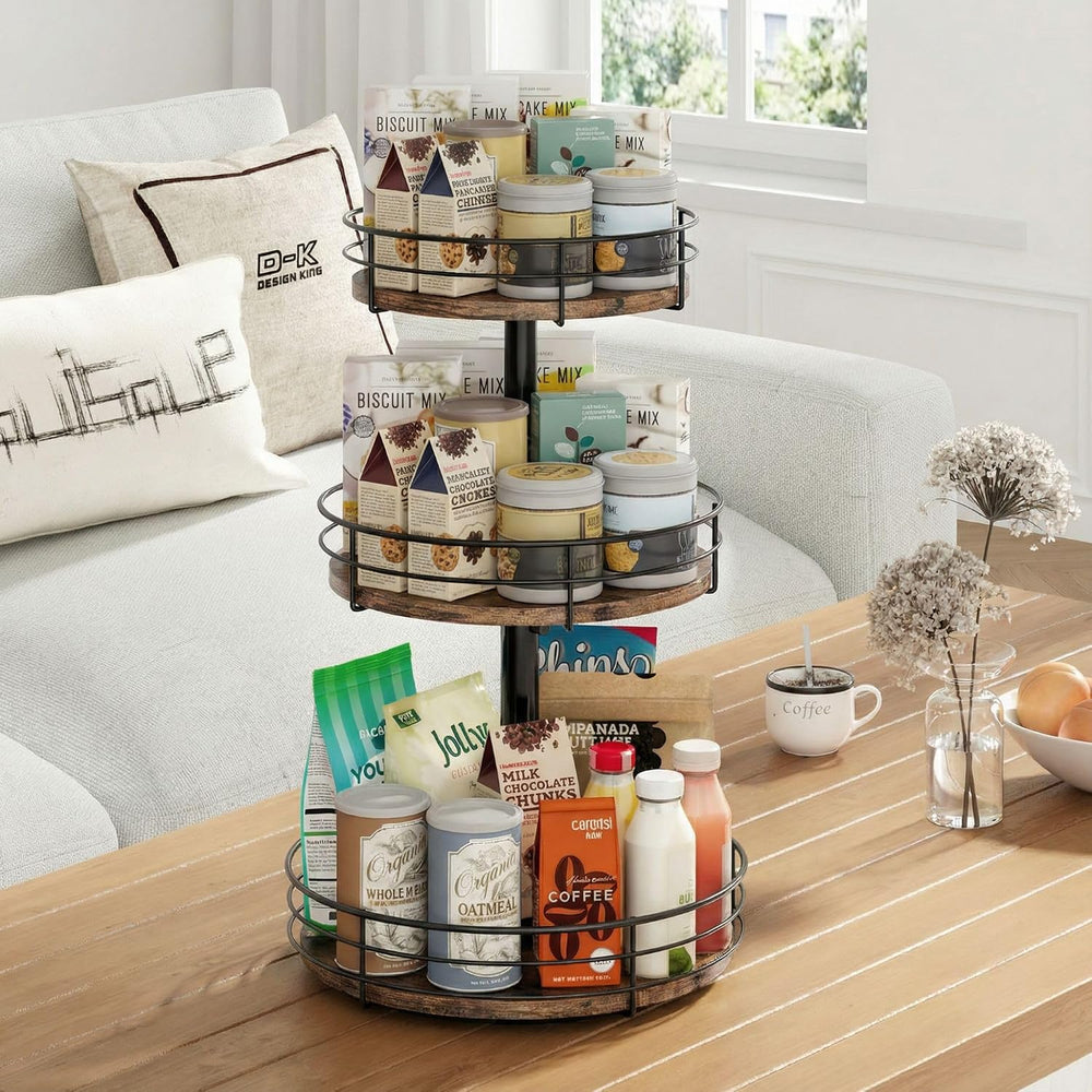 3 Tier Lazy Susan Spice Rack Organizer 360° Rotating, Black