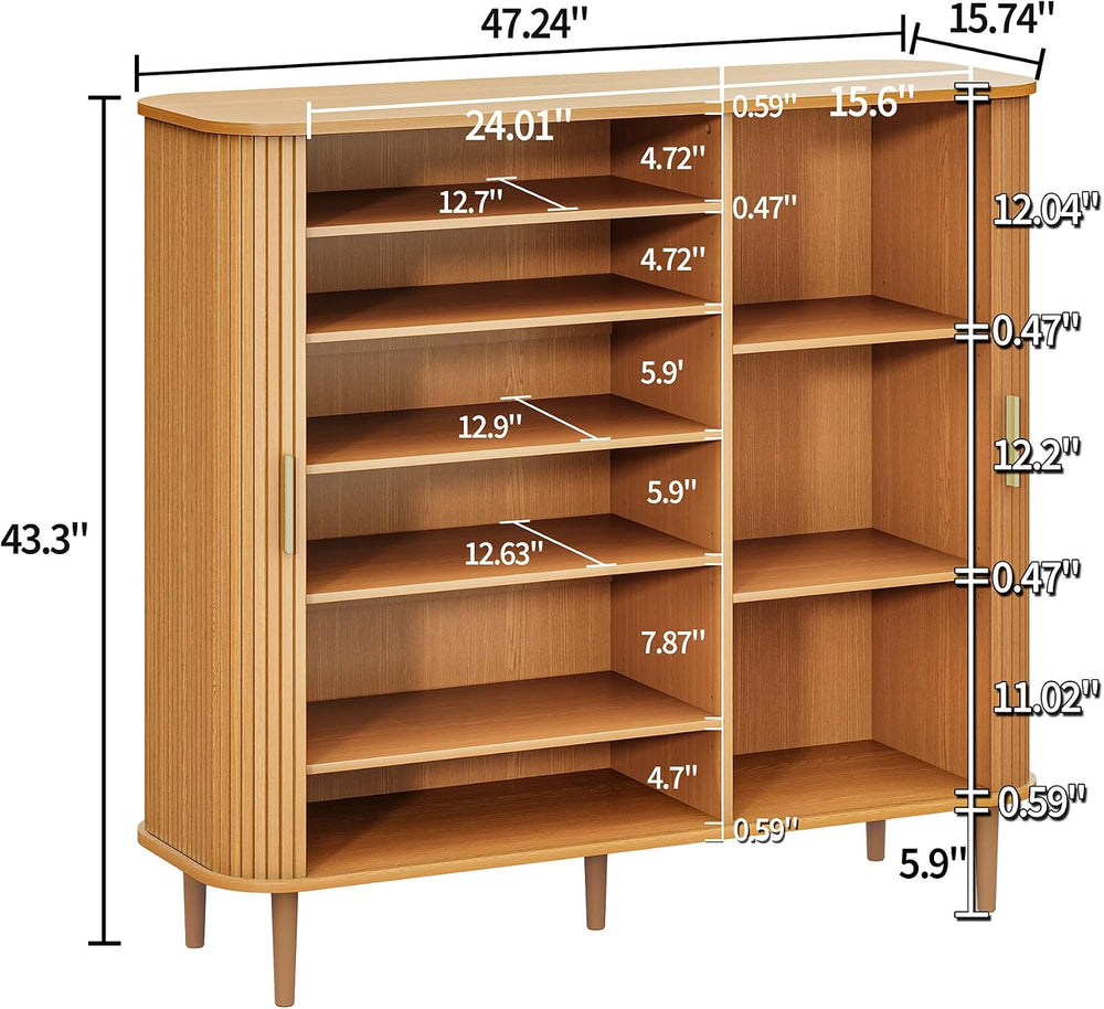 DHH Shoe Storage Cabinet with Sliding Door, 6-Tier Shoe Cabinet with Adjustab...