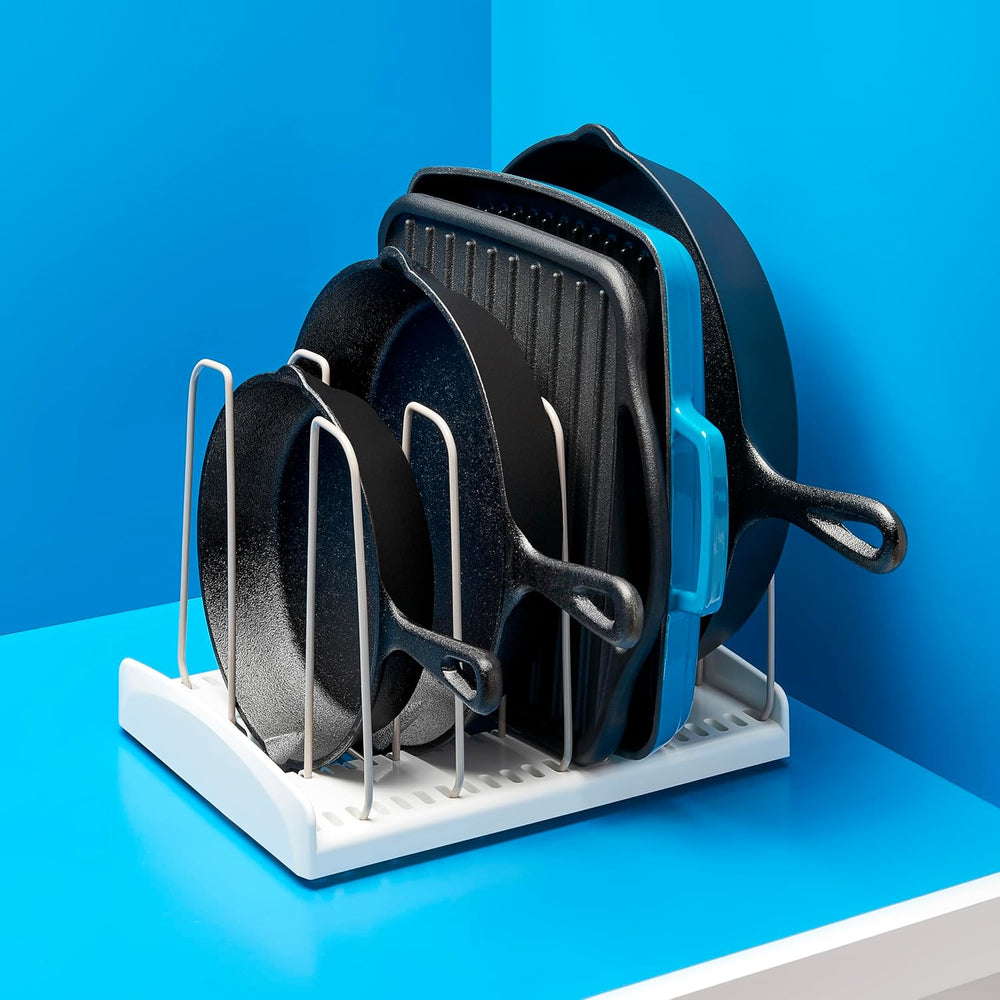 YouCopia StoreMore Cookware Rack with Tall Steel Wires, Adjustable Pan and Li...