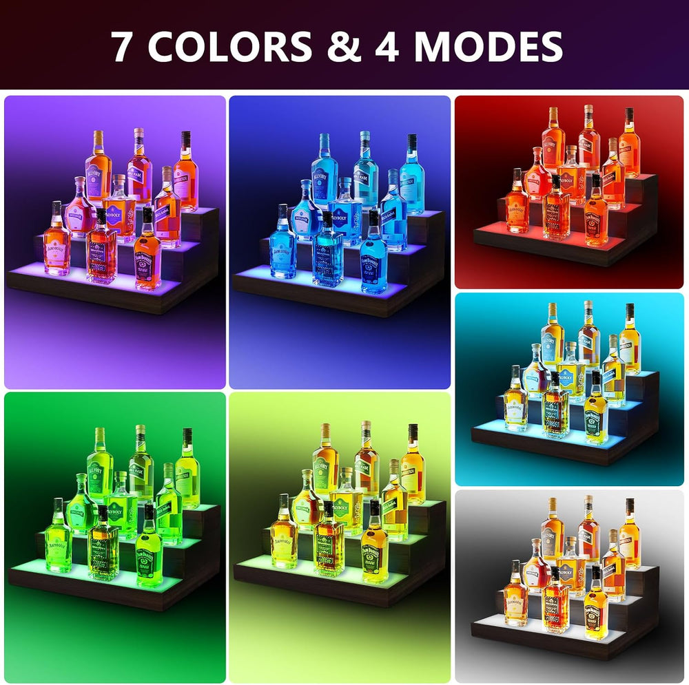3 Tier Wine Rack with Light LED Liquor Bottle Display Case Acrylic Illuminate...