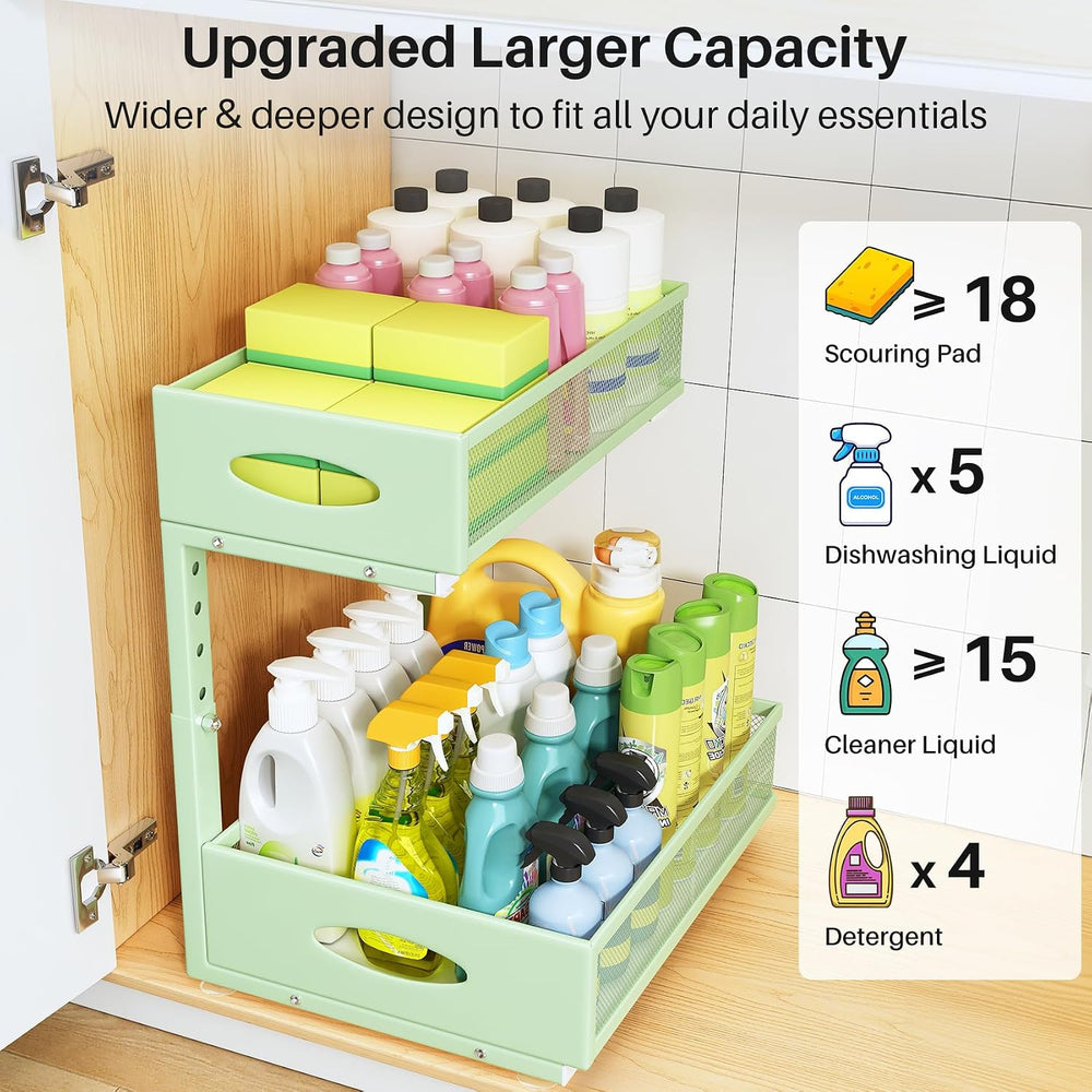 Under Sink Organizer, 2 Tier Pull Out Under Cabinet Organizer Shelf with Pad ...