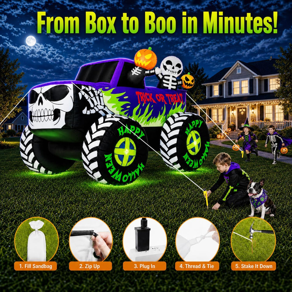 8FT Long Giant Halloween Inflatables Decoration Outdoor Skeleton Monster Truc...