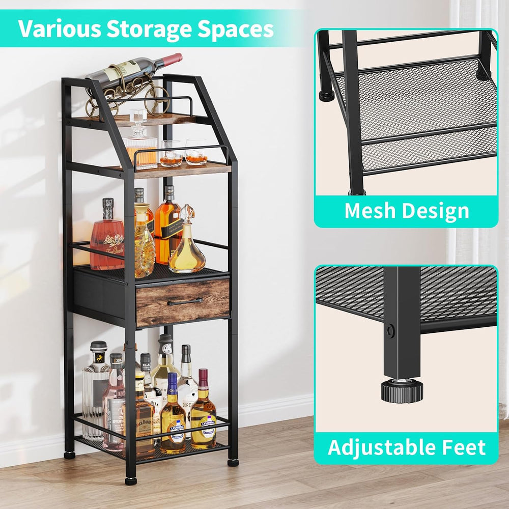 HapiRm Wine Rack Freestanding Floor - 4-Tier Stepped Liquor Cabinet Bar Stand...