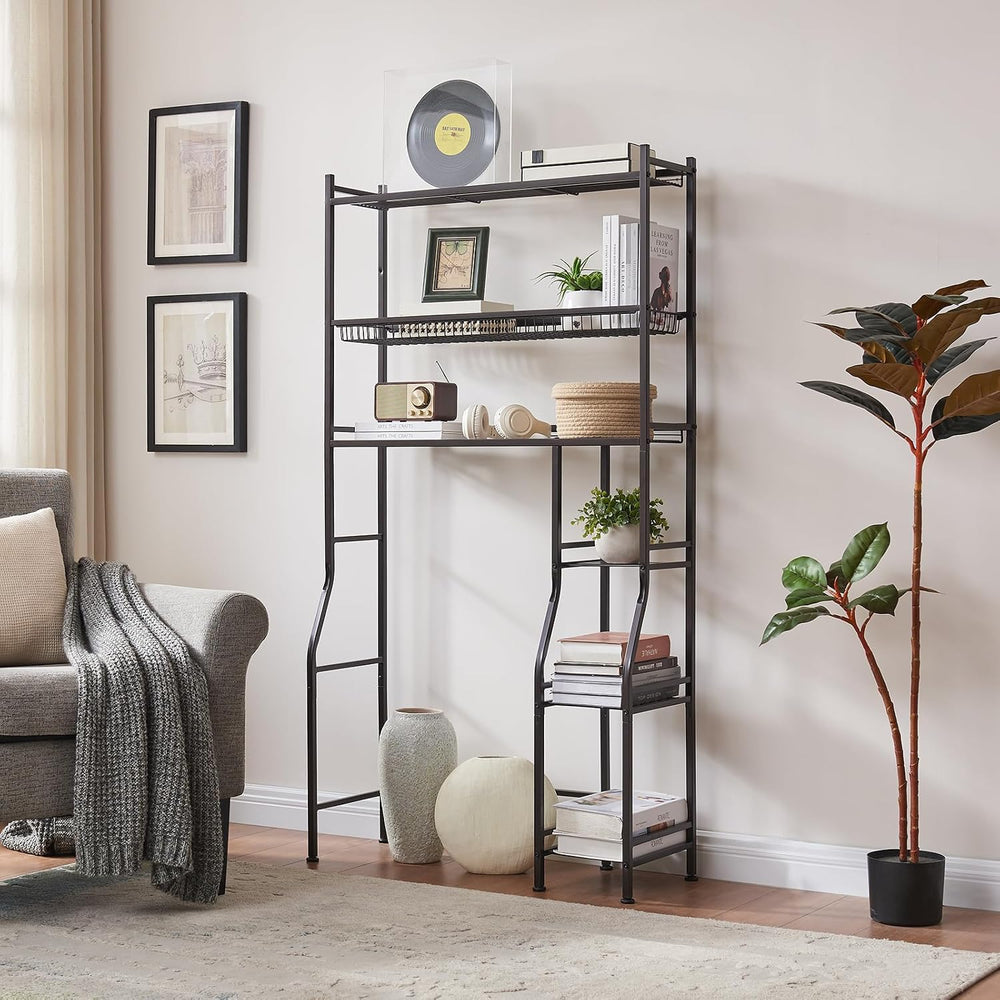 Lauren&Harold 6-Tier Over The Toilet Storage with Side Rack Black