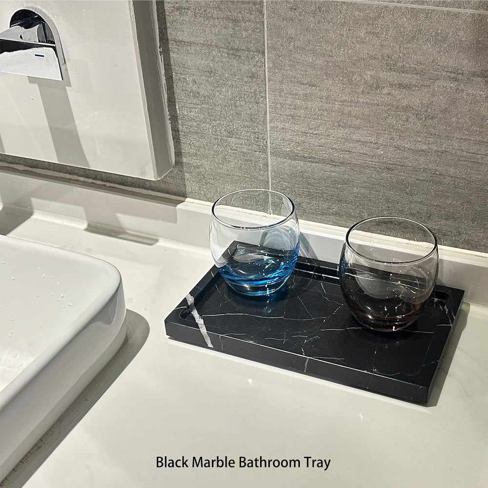 Natural Black Marble Vanity Tray, 9.8"x5.9"