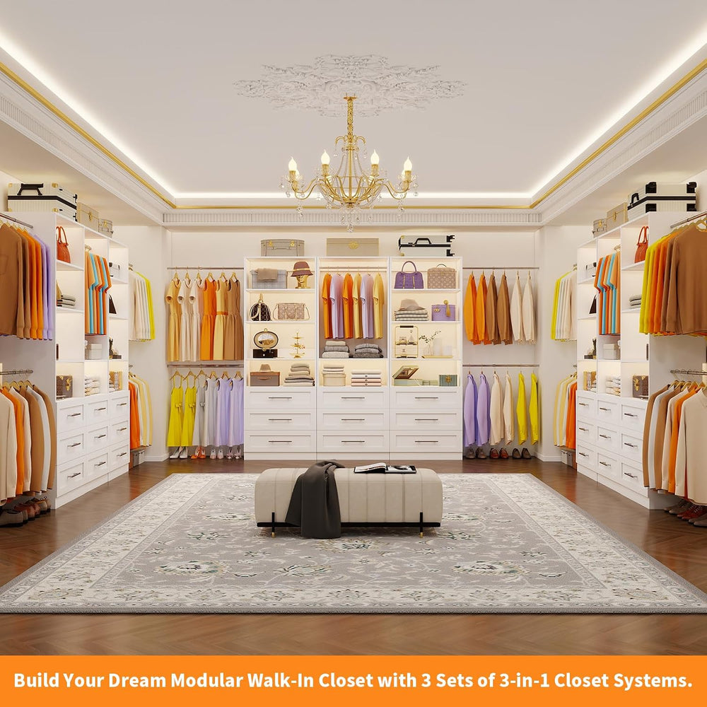 Closet System with 3 Sets, 6–15 FT Closet Organizer System with 9 Drawers, 9 ...