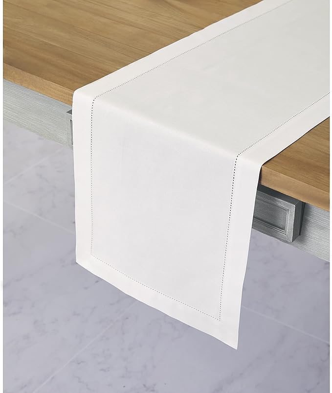 Solino Home White Table Runner 156 Inches Long - Cotton Linen Hemstitch Extra...