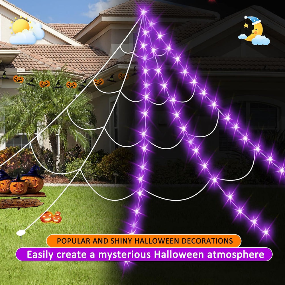 Halloween Decorations Outdoor, Spider Web Lights 250 LED Lighted Spider Web 1...