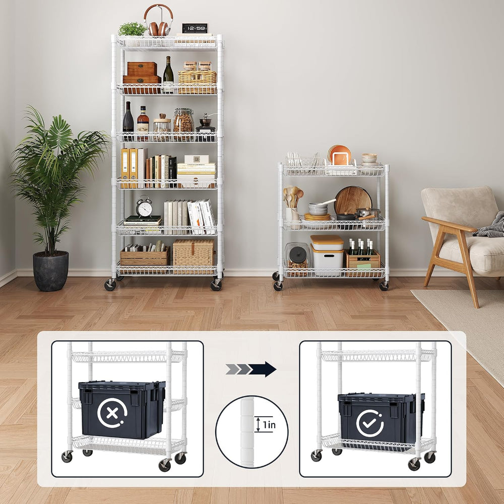 3-Tier Rolling Storage Shelves with Wire Baskets,30 x 13.5 x 30in