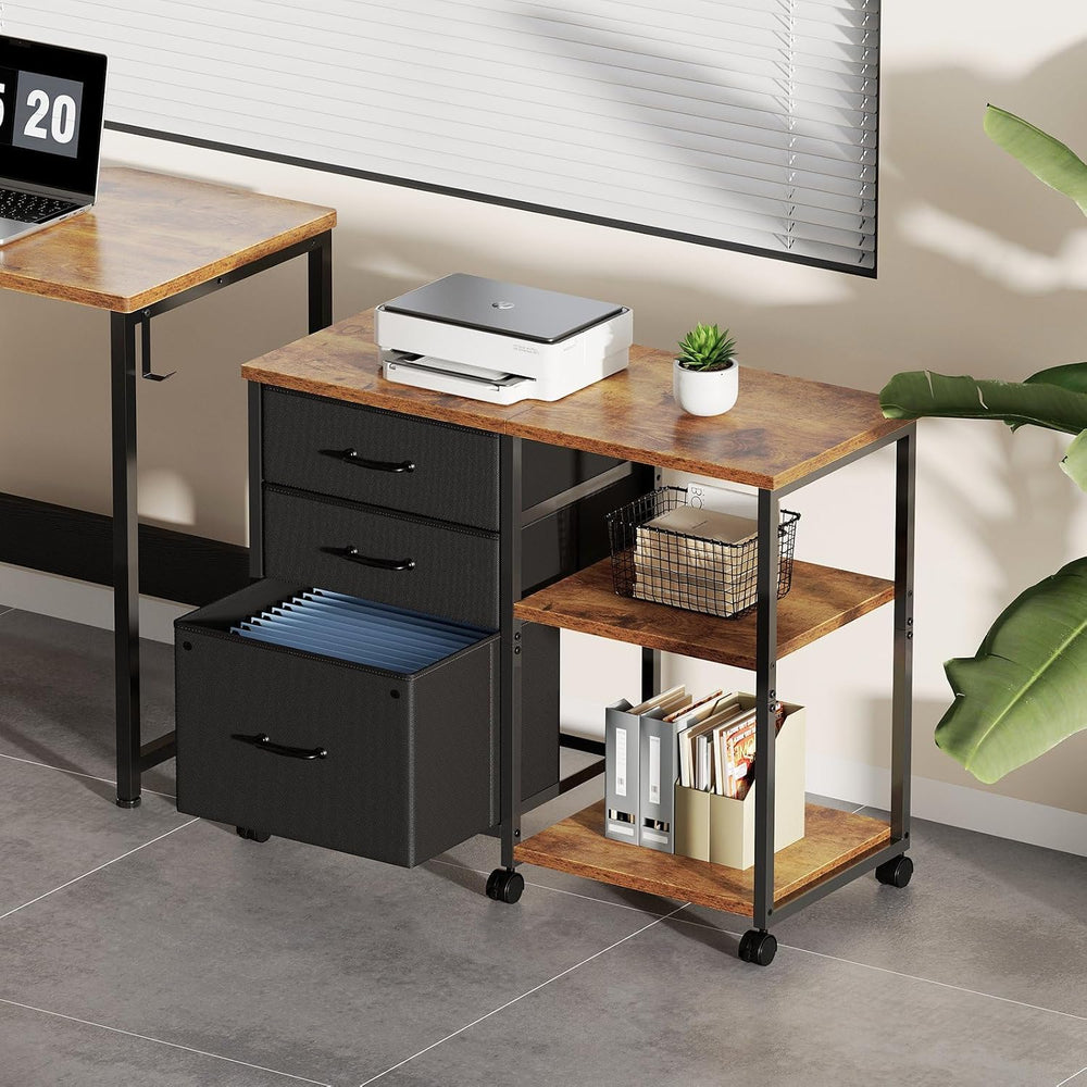 Maihail 3 Drawer File Cabinet with Wheels Rolling Printer Stand with Open Sto...
