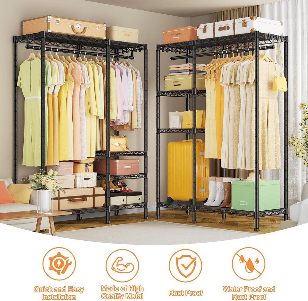 Ulif F4 Heavy Duty Clothes Rack (With Hanger Rod) Freestanding Clothing Racks...