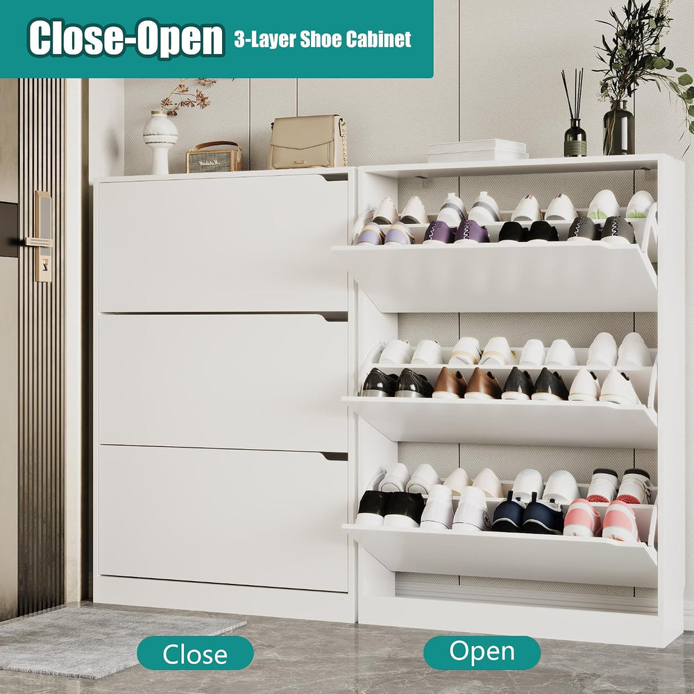 Xixini Shoe Storage Cabinet for Entryway with 3 Flip Drawers, Sturdy Wood Hid...