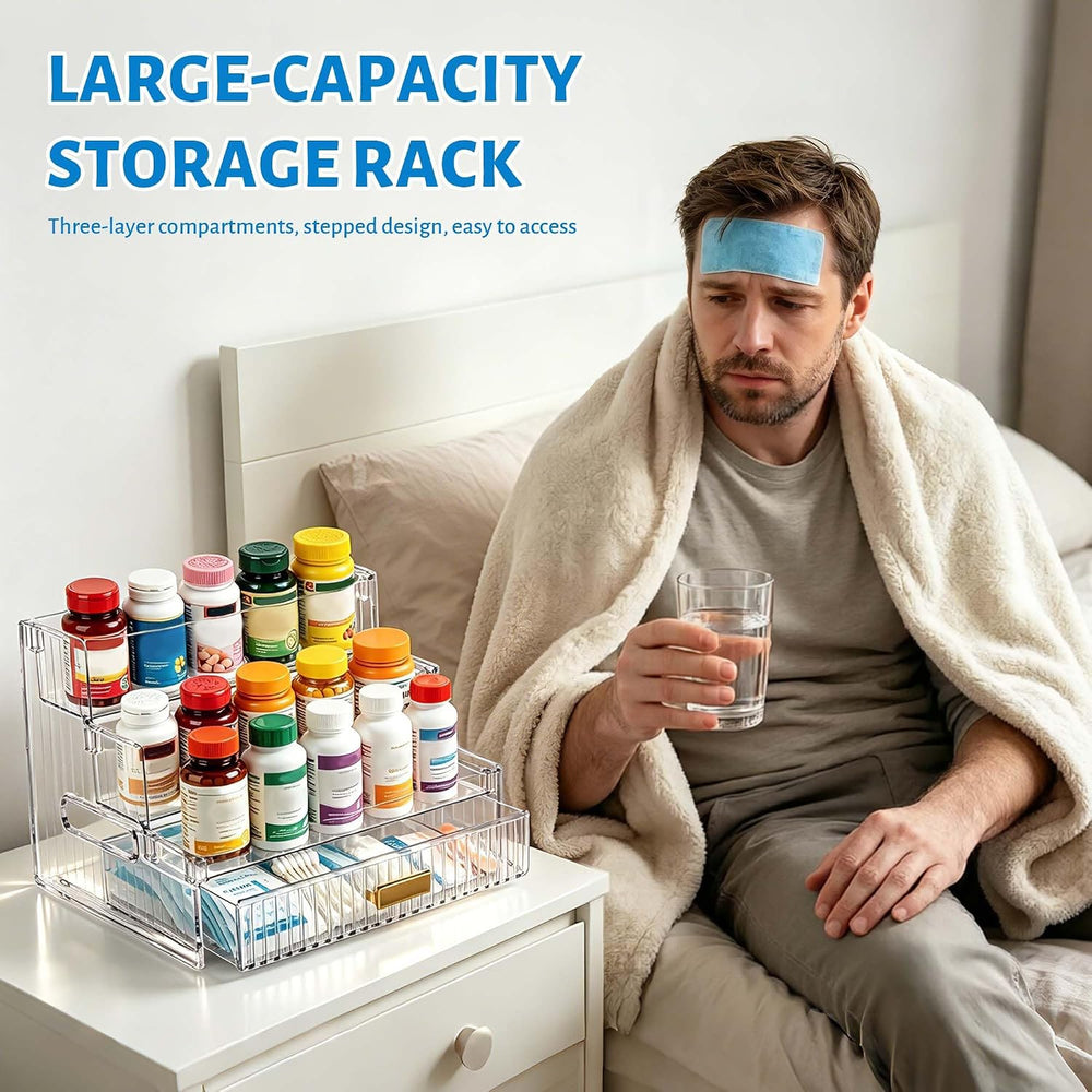 3-Tier Vitamin Storage Organizer with Drawers Organizer For Medicine Bottle