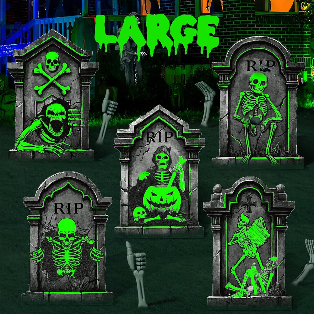 25.2in Halloween Tombstones Outdoor Decor Glow in The Dark - 5PCS Large Tombs...