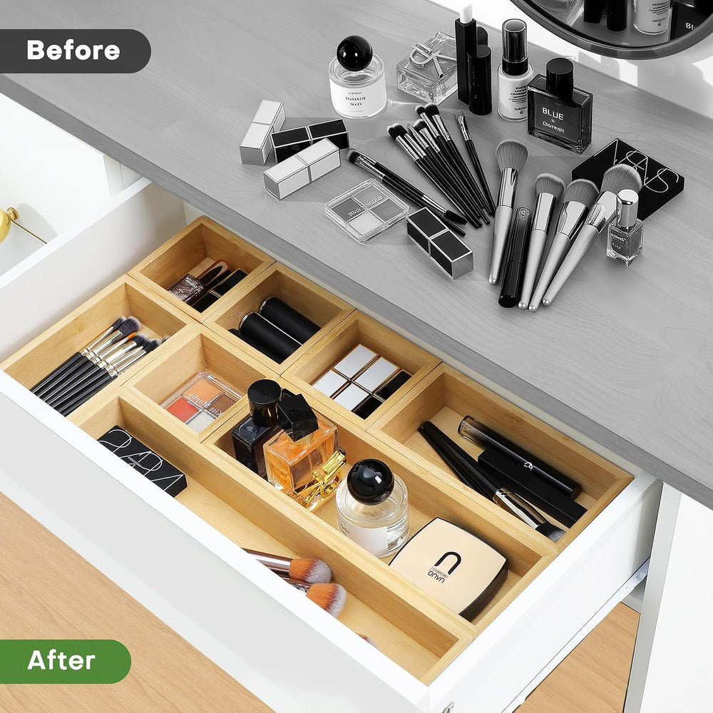 Bamboo Drawer Organizer Set, 9 PCS Wood Storage Organizers