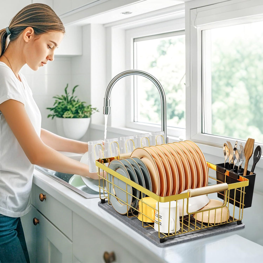 Dish Drying Rack Gold with Diatomaceous Earth No Installation Required