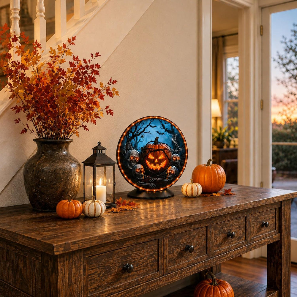 Lighted Halloween Decorations Battery Operated, Halloween Pumpkin Skull Decor...