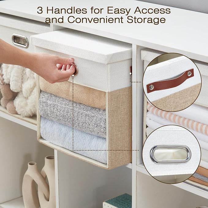 Fabric Storage Cubes with Clear Windows and Lids, Decorative Storage Boxes