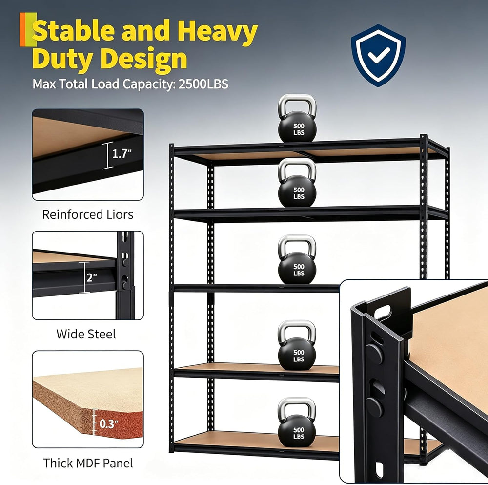 Heavy Duty Garage Storage Shelves, 5-Tier Metal Adjustable Shelving Unit, Sto...