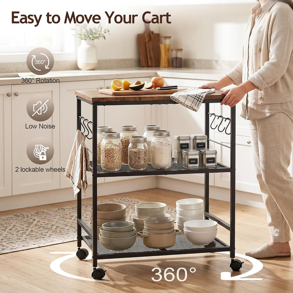 3-Tier Rolling Kitchen Microwave Cart with Storage, Mobile Kitchen Utility Ca...