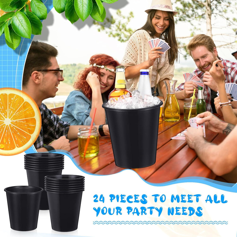 24 Pcs Plastic Ice Buckets for Parties 3 Liters Wine Bucket, Black
