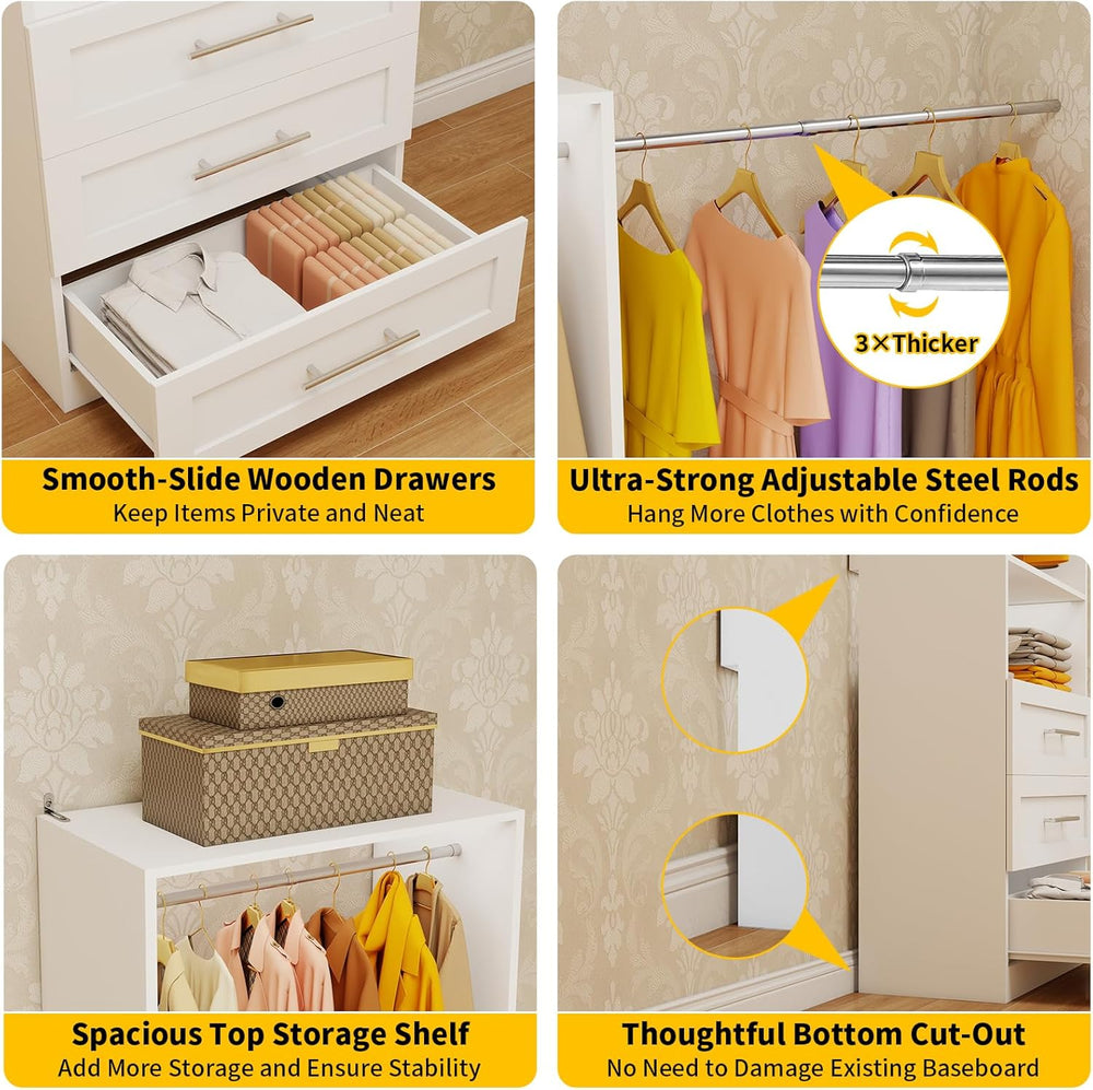Closet System Set of 3, 6FT-15FT Closet System with 9 Drawers, Walk in Closet...