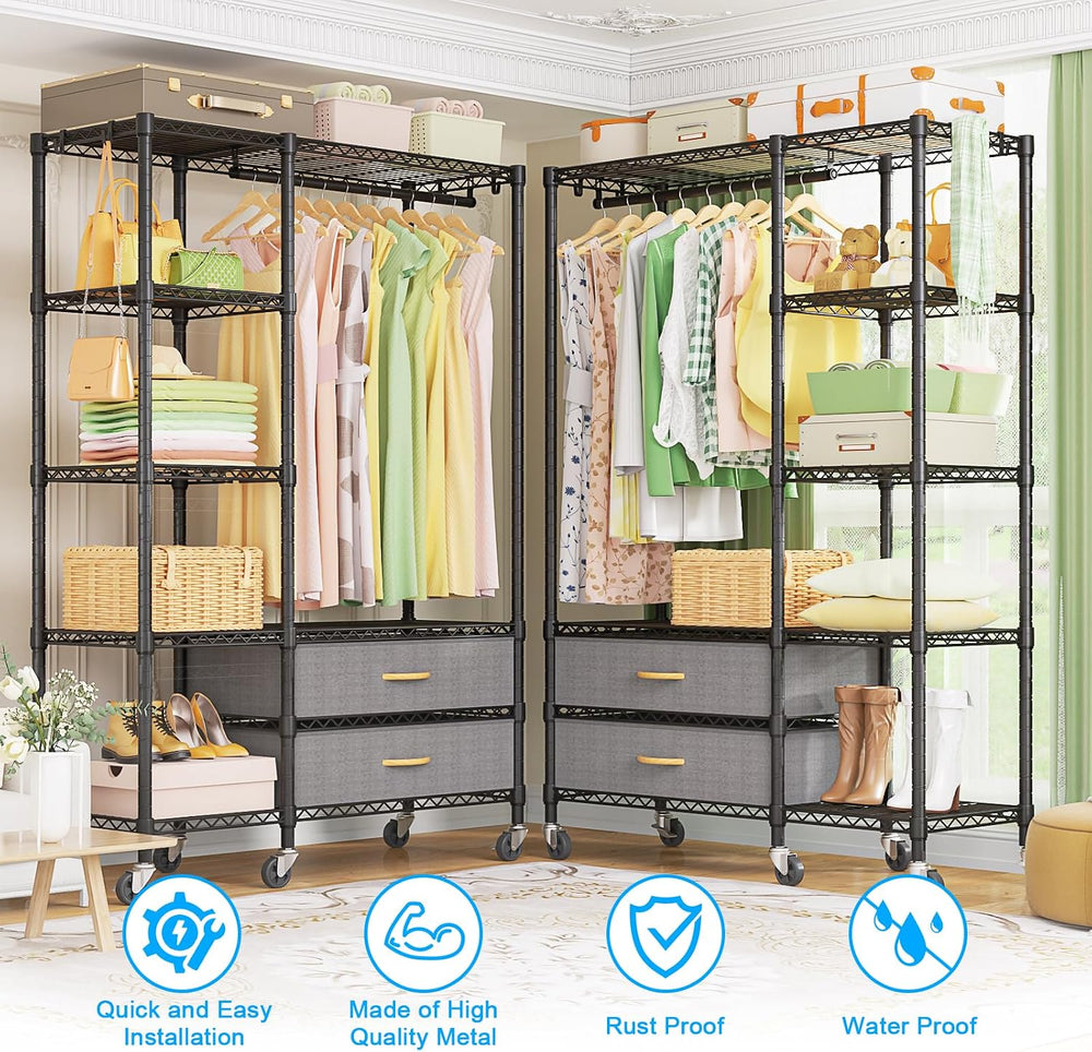 Ulif F3R Heavy Duty Clothes Rack(With Lockable Wheels)Freestanding Clothing R...