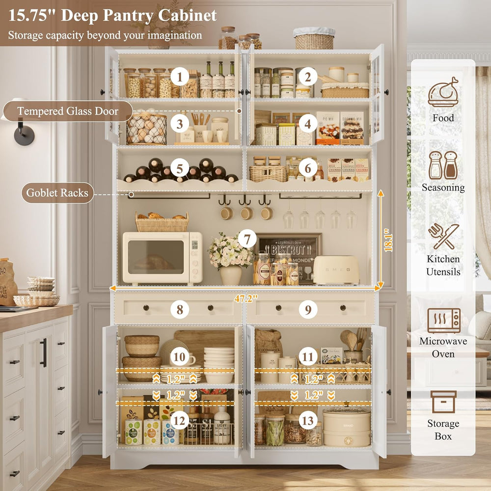 HOSTACK 75"H Kitchen Pantry Storage Cabinet, Kitchen Hutch Cabinet, White