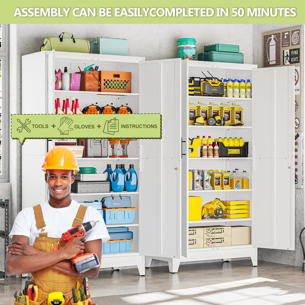 White Kitchen Pantry Cabinets,79 Metal Lockable Storage for Office