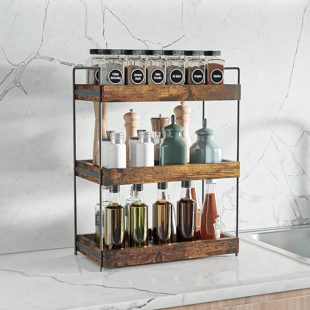 3-Tier Wood Bathroom Counter Organizer, Kitchen Spice Rack