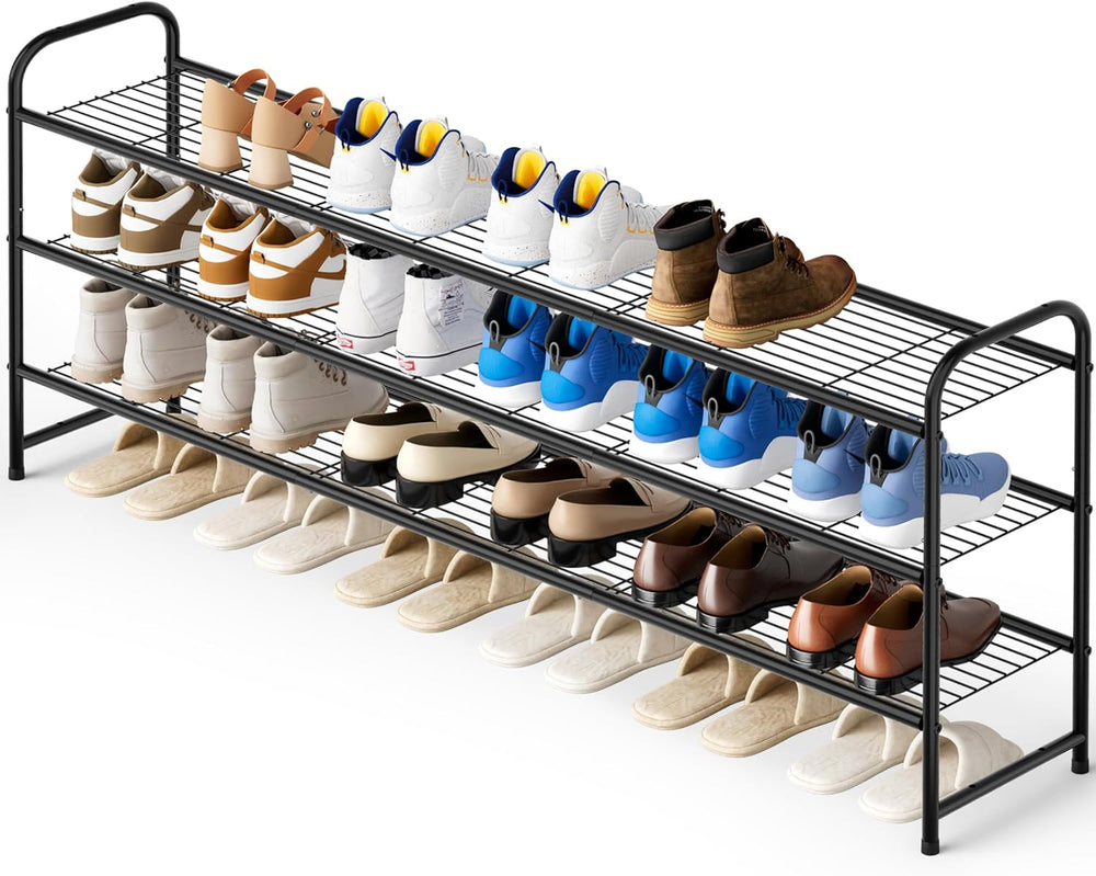 KEETDY 3-Tier Long Shoe Rack for Closet Metal Shoe Organizer for Entryway, Wi...