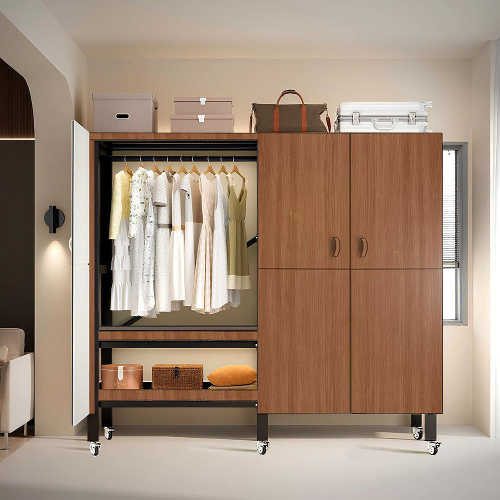 Heavy Duty Clothes Rack with Magnetic Door, Metal Foldable Covered Clothes Ra...