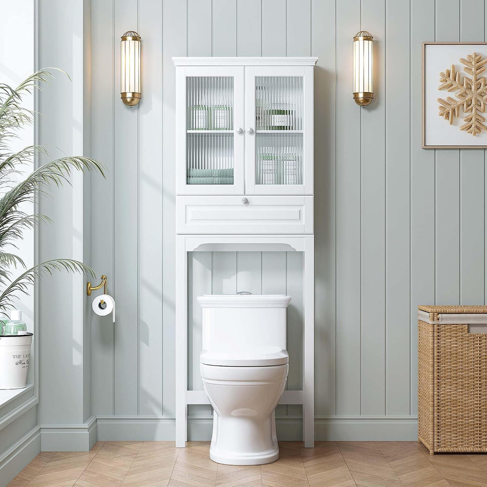 Spirich Over the Toilet Storage Cabinet with Moru Glass Doors, White