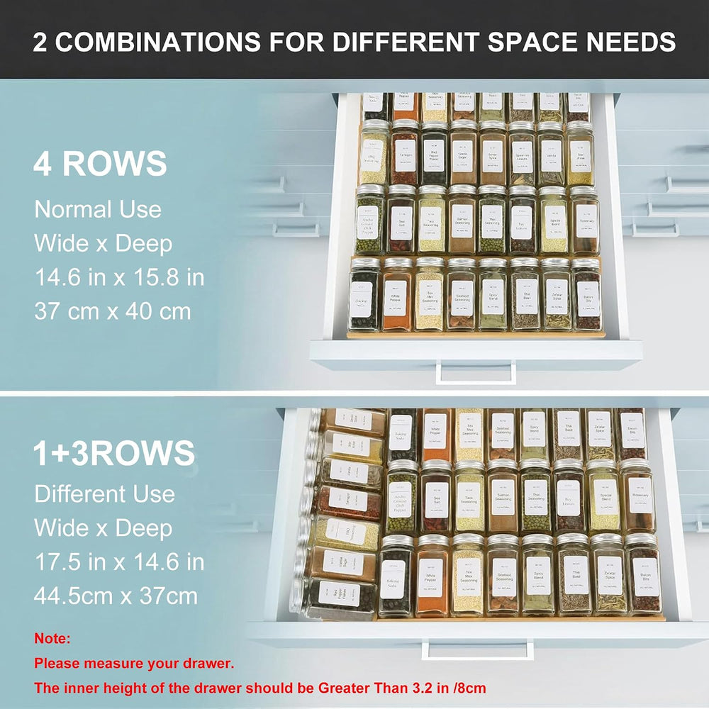 Spice Drawer Organizer with 35 Spice Jars,216 Labels,25 Non-slip Rubber, Bamb...